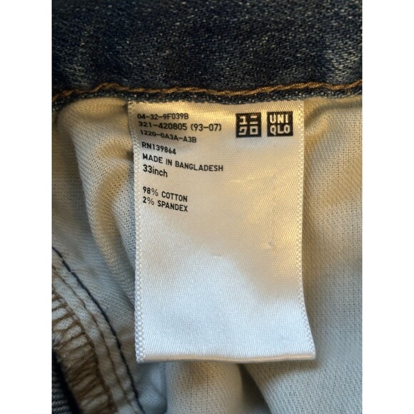 Uniqlo Jeans Mens 33x30 Kaihara Slim Straight Blue Denim Pants Medium Wash - Picture 9 of 13